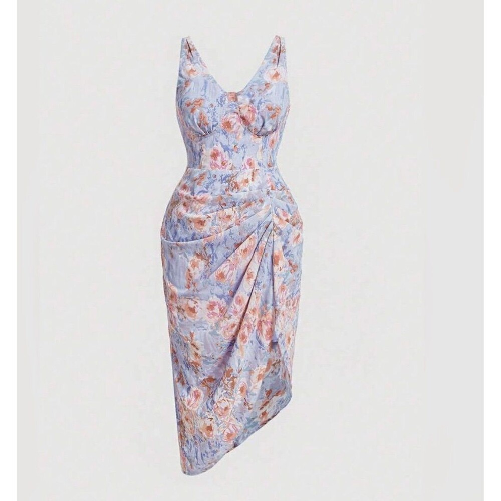 NWT SHEIN MOD Plus Size Floral Print Cami Dress with Ruched Bust SIZE 3xl